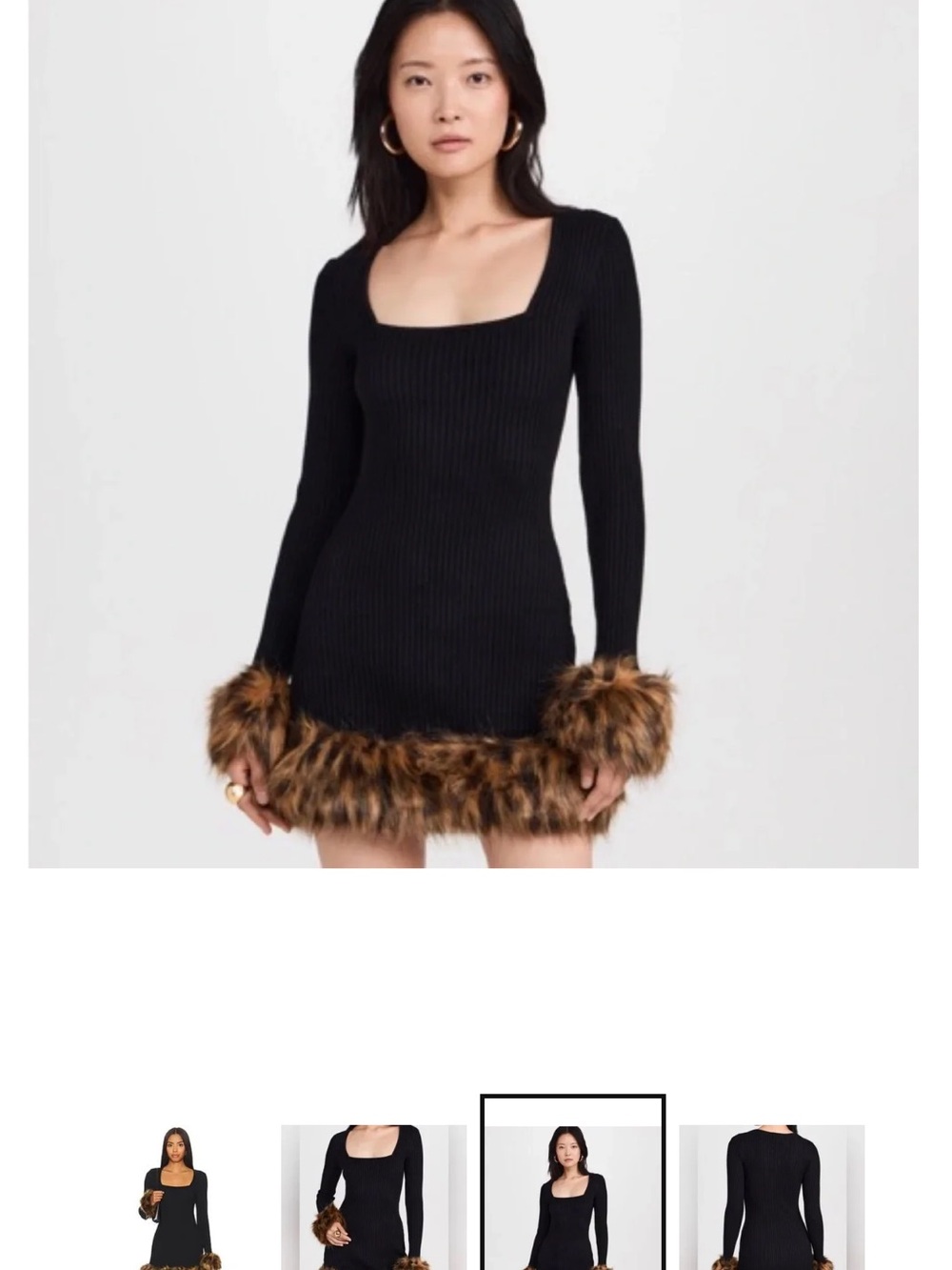 Show Me Your MuMu Black Ribbed Mini Dress with Faux Fur Trim in Brown